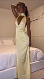 Classy Mermaid V Neck Slim Yellow With Scarf Long Formal Fancy Prom Evening Dresses Dinner Outfits Classy Party Gown HZ0311