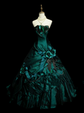 Vintage Ball Gown Strapless Dark Green Satin Sweet 16 Dresses Quinceanera Dress Long 15 Vestidos De Fiesta HZ0311