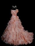 Vintage Ball Gown Strapless Pink Layered Tiered Sweet 16 Dresses Quinceanera Dress Long 15 Vestidos De Fiesta HZ0311