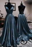Classy A Line Spaghetti Straps Dark Teal Backless Prom Dresses Formal Dress Birthday Outfits Prom Gown HZ0311