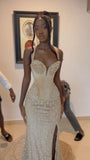 Classy Mermaid Sweetheart Champagne Sequin Split Long Prom Dresses Formal Dress Birthday Outfits Prom Gown HZ0311