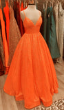 Sparkly Ball Gown Spaghetti Straps Sequin Orange Prom Dresses Formal Dress 18th Birthday Outfits Prom Gown HZ0311