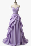 Modest A line Sweetheart Lilac Chiffon Beaded Floor Length Prom Dresses Formal Dress Birthday Outfits Prom Gown HZ0311