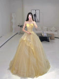 Cute Quinceanera Dresses Ball Gown Spaghetti Straps Yellow Birthday Gowns Vestidos De 15 Anos Formal Long Sweet 16 Dress HZ0311