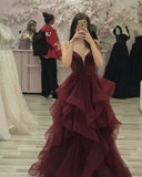 Cute Ball Gown Spaghetti Straps Burgundy Tulle Prom Dresses Formal Dress 19th Birthday Outfits Prom Gown HZ0311