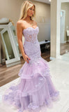 Modest Mermaid Sweetheart Lilac Tulle Appliqued Floor Length Prom Dresses Formal Dress Birthday Outfits Prom Gown HZ0311