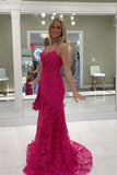 Modern Mermaid Spaghetti Straps Hot Pink Lace Prom Dresses Formal Dress 18th Birthday Outfits Prom Gown HZ0311
