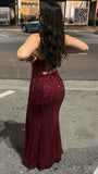 Sexy Mermaid Spaghetti Straps Burgundy Slit Prom Dresses Formal Dress 18th Birthday Outfits Prom Gown HZ0311