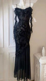 Vintage Mermaid Spaghetti Straps Black Lace Prom Dresses Formal Dress 18th Birthday Outfits Prom Gown HZ0311
