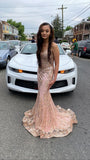 Sexy Mermaid Spaghetti Straps Blush Pink Sequin Prom Dresses Formal Dress 18th Birthday Outfits Prom Gown HZ0311