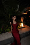 Cheap Mermaid Spaghetti Straps Burgundy Satin Prom Dresses Formal Dress Birthday Outfits Prom Gown HZ0311