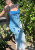 Vintage Mermaid Sweetheart Blue Chiffon Prom Dresses Formal Dress 18th Birthday Outfits Prom Gown HZ0311