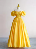 Simple A Line Off The Shoulder Satin Yellow Prom Dresses Formal Dress 18th Birthday Outfits Prom Gown HZ0311
