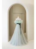 Cute Ball Gown Off The Shoulder Mint Green Tulle Prom Dresses Formal Dress 18th Birthday Outfits Prom Gown HZ0311