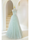 Unique Ball Gown Strapless Tulle Mint Green Senior Aesthetic Prom Dresses Prom Gowns Formal Outfits Graduation Dress HZ0311