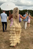 Modest Sheath Strapless Yellow Chiffon Floral Long Prom Dresses Party Dress 22th Birthday Outfits Graduation Dress HZ0311