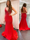 Modest Trendy Mermaid Spaghetti Straps Navy Blue Sequins Prom Dresses Style Long Senior High School Dance Party Dress HZ0311