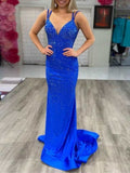 Modest Trendy Mermaid Spaghetti Straps Navy Blue Sequins Prom Dresses Style Long Senior High School Dance Party Dress HZ0311