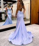 Modest Trendy Mermaid Spaghetti Straps Navy Blue Sequins Prom Dresses Style Long Senior High School Dance Party Dress HZ0311