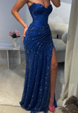 Stunning Mermaid Sweetheart Fuchsia Long Prom Dresses Inspo Prom Dress Glitter Sequin Evening Gown HZ0311