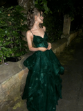 Chic Ball Gown Spaghetti Straps Navy Blue Tulle Long Prom Dresses Inspiration Party Dress Prom Gowns HZ0311
