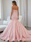 Unique Mermaid Sweetheart Pink Lace Prom Dresses Long Party Dress Birthday Outfits Prom Gown HZ0311