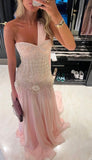Exquisite Mermaid One Shoulder Pink Chiffon With Silver Beaded Prom Dresses Long Party Dress 18th Birthday Outfits Prom Gown HZ0311