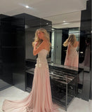 Exquisite Mermaid One Shoulder Pink Chiffon With Silver Beaded Prom Dresses Long Party Dress 18th Birthday Outfits Prom Gown HZ0311