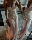 Exquisite Mermaid One Shoulder Pink Chiffon With Silver Beaded Prom Dresses Long Party Dress 18th Birthday Outfits Prom Gown HZ0311