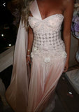 Exquisite Mermaid One Shoulder Pink Chiffon With Silver Beaded Prom Dresses Long Party Dress 18th Birthday Outfits Prom Gown HZ0311