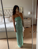 Shinning Mermaid Strapless Green Sequin Prom Dresses Party Dress 18th Birthday Outfits Graduation Dress HZ0311