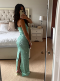 Shinning Mermaid Strapless Green Sequin Prom Dresses Party Dress 18th Birthday Outfits Graduation Dress HZ0311