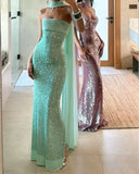 Shinning Mermaid Strapless Green Sequin Prom Dresses Party Dress 18th Birthday Outfits Graduation Dress HZ0311