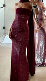 Shinning Mermaid Strapless Green Sequin Prom Dresses Party Dress 18th Birthday Outfits Graduation Dress HZ0311