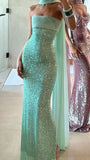 Shinning Mermaid Strapless Green Sequin Prom Dresses Party Dress 18th Birthday Outfits Graduation Dress HZ0311