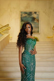 Glamour Mermaid Sweetheart Green Sequin Beads Prom Dresses Party Dress 20th Birthday Outfits Graduation Dress HZ0311