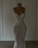 Sparkly Mermaid Spaghetti Straps White Sequin Beaded Wedding Dress Long Bridal Gown Wedding Dresses HZ0311
