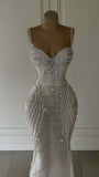 Sparkly Mermaid Spaghetti Straps White Sequin Beaded Wedding Dress Long Bridal Gown Wedding Dresses HZ0311