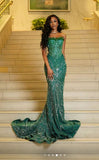 Glamour Mermaid Sweetheart Green Sequin Beads Prom Dresses Party Dress 20th Birthday Outfits Graduation Dress HZ0311