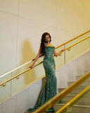 Glamour Mermaid Sweetheart Green Sequin Beads Prom Dresses Party Dress 20th Birthday Outfits Graduation Dress HZ0311