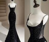 Glamour Mermaid Spaghetti Straps Burgundy Sequin Long Prom Dresses Party Dress 20th Birthday Outfits Prom Gowns HZ0311