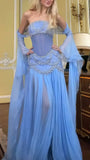 Pretty Mermaid Strapless Maxi Long Party Yellow Chiffon Prom Dresses Evening Dress HZ0311