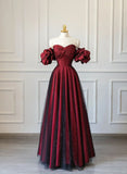 Modest Ball Gown Off The Shoulder Burgundy Black Tulle Long Prom Dresses Impress 18th Birthday Outfits Prom Gown HZ0311