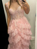 Cute Ball Gown Sweetheart Pink Lace Long Prom Dresses Impress 20th Birthday Outfits Prom Gown HZ0311