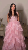 Cute Ball Gown Sweetheart Pink Lace Long Prom Dresses Impress 20th Birthday Outfits Prom Gown HZ0311