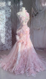 Princess Mermaid Halter Pink Lace Long Prom Dresses Impress 20th Birthday Outfits Prom Gown HZ0311
