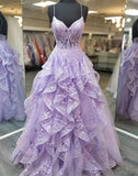 Princess Ball Gown Spaghetti Straps Lilac Lace Prom Dresses Impress Sweet 16 Birthday Outfits Prom Gown HZ0311