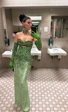 Sexy Mermaid Sweetheart Green Sequin Beads Prom Dresses Impress Sweet 16 Birthday Outfits Prom Gown HZ0311