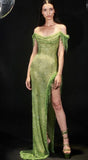 Sexy Mermaid Off The Shoulder Green Slit Long Prom Dresses Impress 21st Birthday Outfits Prom Gown HZ0311