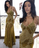 Princess Mermaid Halter Olive Green Lace Backless Long Prom Dresses Impress 20th Birthday Outfits Prom Gown HZ0311